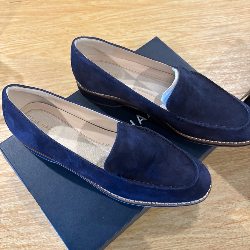 Cole Haan Dark Blue Navy Suede Slip-Ons